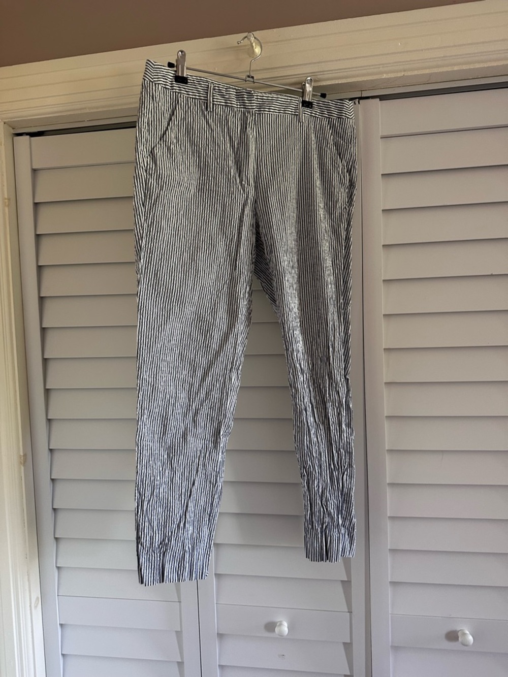 MaxMara Blue and White Seersucker Cropped Pants